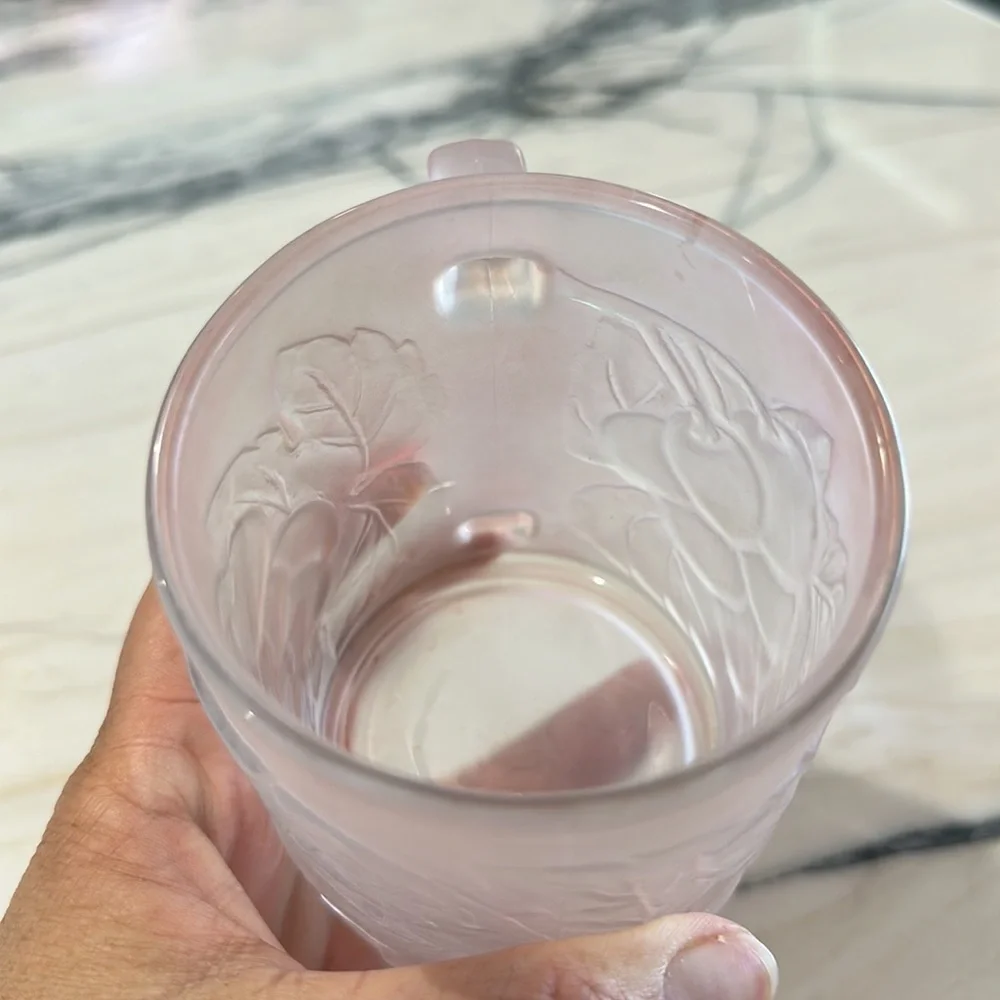 Vintage KIG Indonesia grape impression design frosted light pink glass mug